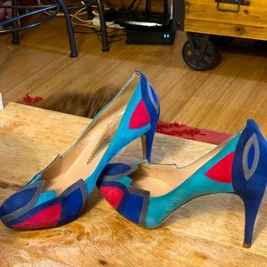 EMPORIO ARMANI Multi Color Suede Heels Sz 39